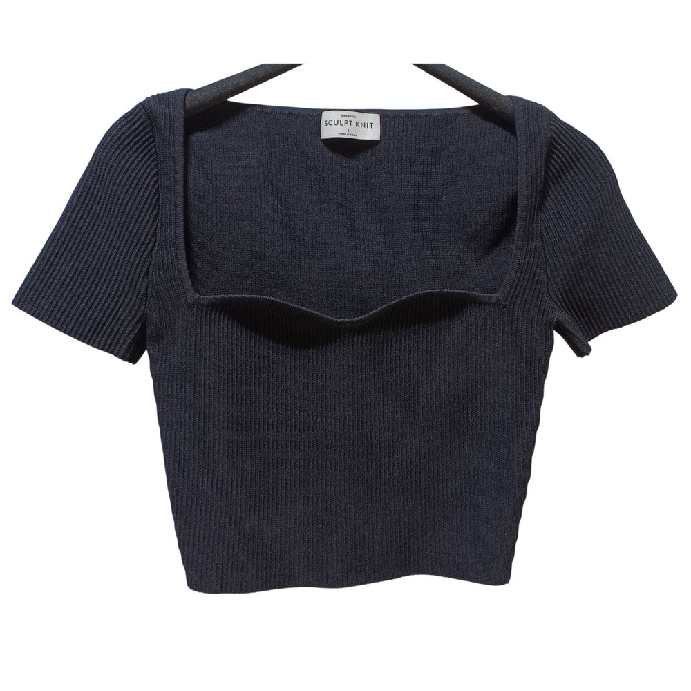 Aritzia Babaton Sculpt Knit Top Womens S Black Ribbed Crop NWOT Going Out Top